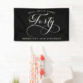 Swirly Calligraphy Black 40th Verjaardagsfeest Spandoek (Insitu)