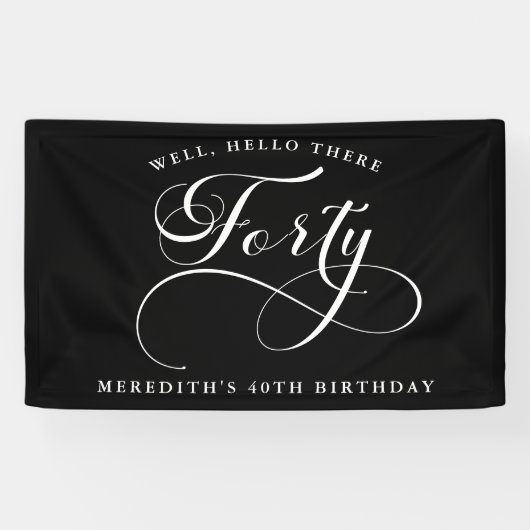Swirly Calligraphy Black 40th Verjaardagsfeest Spandoek (Horizontaal)