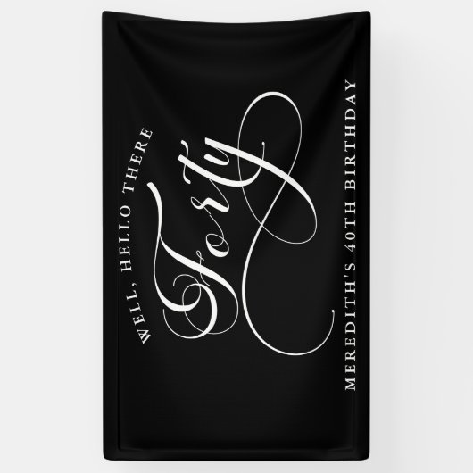 Swirly Calligraphy Black 40th Verjaardagsfeest Spandoek (Verticaal)