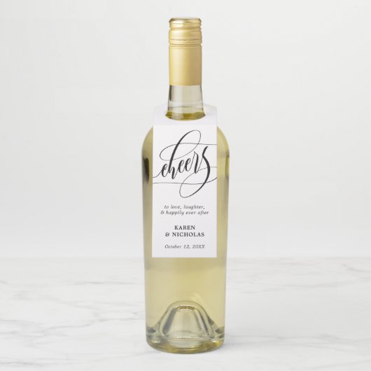 Swirly Calligraphy Huwelijksgunst Cheers Flessenhanger (Op fles)