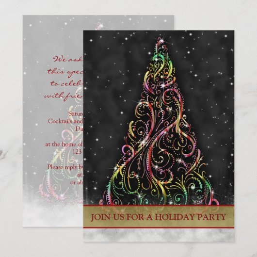Swirly Christmas Tree Holiday Party Uitnodiging (Voorkant / Achterkant)