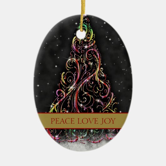 Swirly Christmas Tree Oval Xmas Ornament (Voorkant)