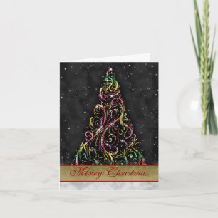 Swirly Christmas Tree Sterrennacht Wenskaart Feestdagen Kaart