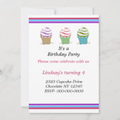 Swirly Cupcakes Birthday Party Invitation Kaart (Voorkant)