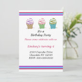 Swirly Cupcakes Birthday Party Invitation Kaart (Staand voorkant)