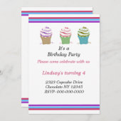 Swirly Cupcakes Birthday Party Invitation Kaart (Voorkant / Achterkant)
