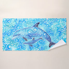 Swirly Dolphin Family Badhanddoek