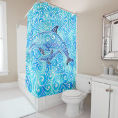 Swirly Dolphin Family Douchegordijn (In situ)