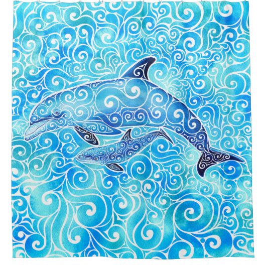 Swirly Dolphin Family Douchegordijn (Voorkant)