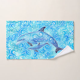 Swirly Dolphin Family Handdoek