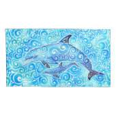 Swirly Dolphin Family Kussensloop (Achterkant-Rechts)