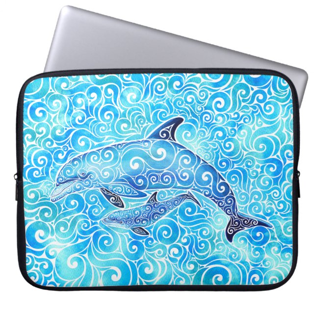 Swirly Dolphin Family Laptop Sleeve (Voorkant)