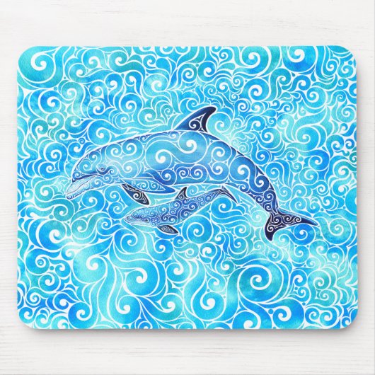Swirly Dolphin Family Muismat (Voorkant)
