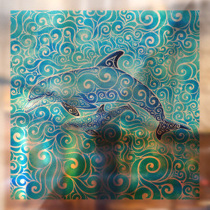 Swirly Dolphin Family Raamsticker