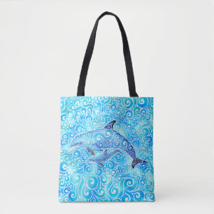 Swirly Dolphin Family Tote Bag