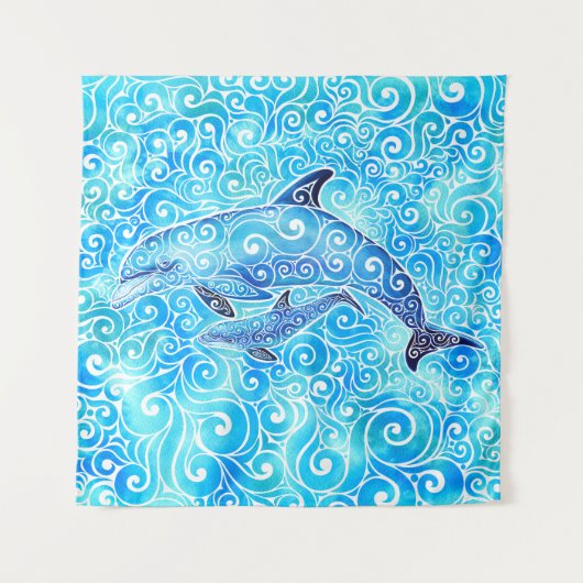 Swirly Dolphin Family Wandkleed (Voorkant)