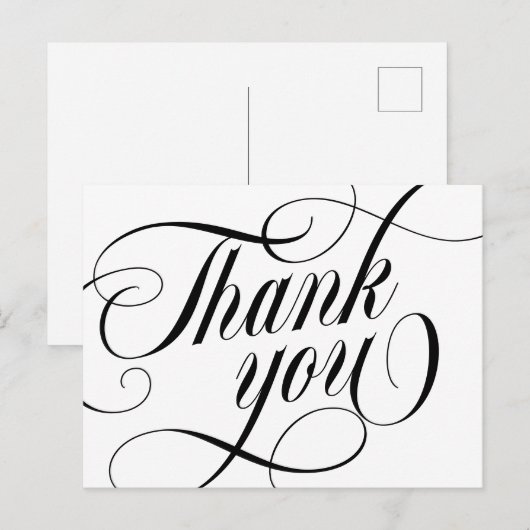 Swirly Elegant Black Script Thank You Briefkaart (Voorkant / Achterkant)
