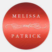 Swirly en script bruiloft faux rode Folie Ronde Sticker (Voorkant)