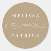Swirly en script bruiloft tan ronde sticker (Voorkant)