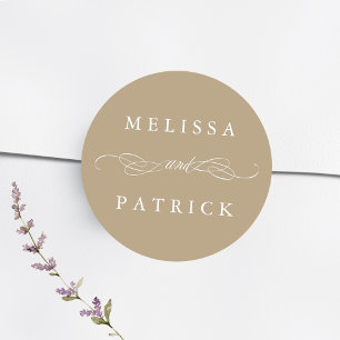 Swirly en script bruiloft tan ronde sticker