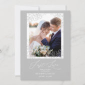 Swirly Flourish Grey Ornament Photo Newlyweds Bedankkaart (Voorkant)