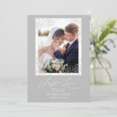 Swirly Flourish Grey Ornament Photo Newlyweds Bedankkaart (Staand voorkant)