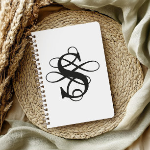 Swirly Flourish Initiaal monogram Notitieboek
