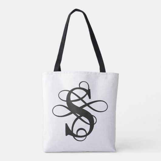 Swirly Flourish Initiaal monogram Tote Bag (Achterkant)