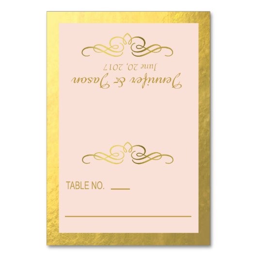 Swirly Flourish Place-kaarten | goudblush roze Kaart (Voorkant)