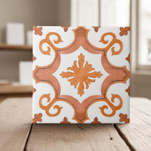 Swirly handgeschilderd sinaasappel mediterrane sti tegeltje