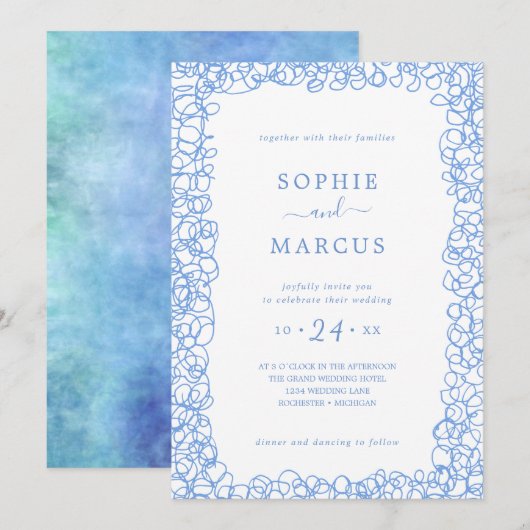 Swirly huwelijksuitnodiging kaart (Voorkant / Achterkant)