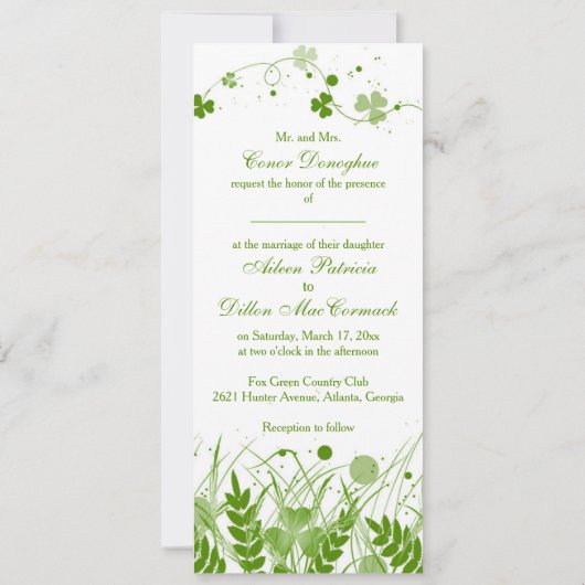 Swirly Ierse shamrock in een weide Bruiloft Kaart (Achterkant)