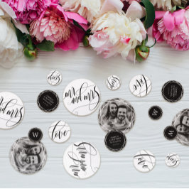 Swirly kalligrafie zwart & wit bruiloft confetti