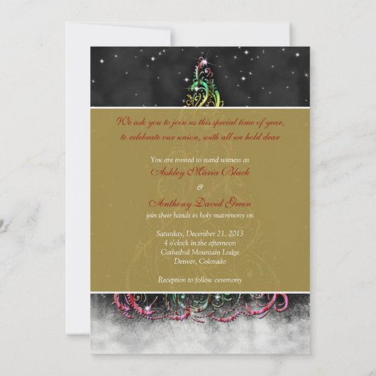 Swirly kerstboom vakantie bruiloft uitnodiging (Achterkant)