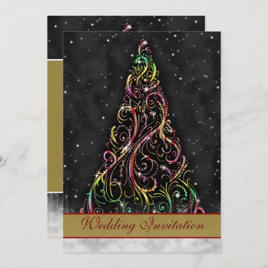 Swirly kerstboom vakantie bruiloft uitnodiging (Voorkant / Achterkant)