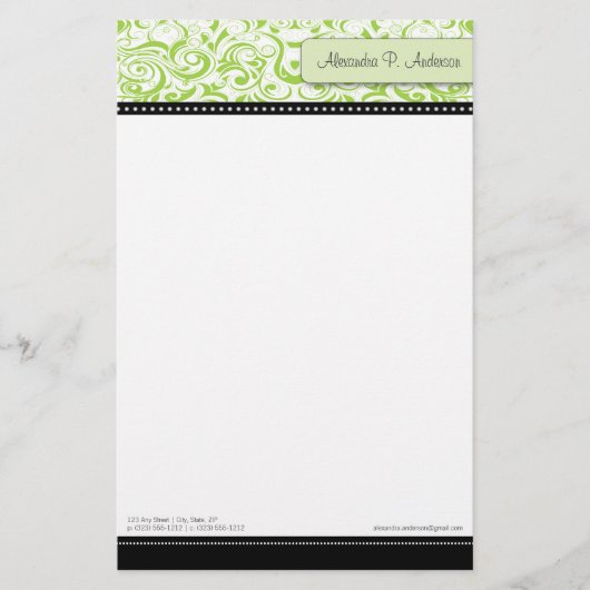 Swirly Limoen Boutique Designer Stationery Briefpapier (Voorkant)