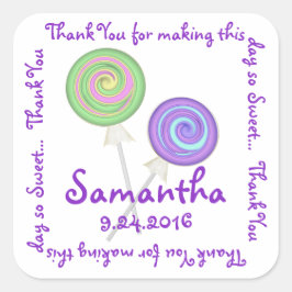 Swirly Lollipops Snoep Dank u Vierkante Sticker