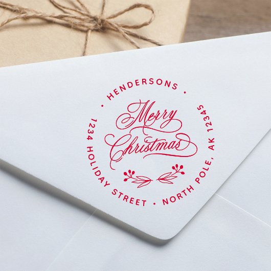 Swirly Merry Christmas Script Retouradres Zelfinktende Stempel