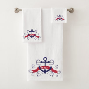 Swirly Nautische boot anker monogram Bad Handdoek