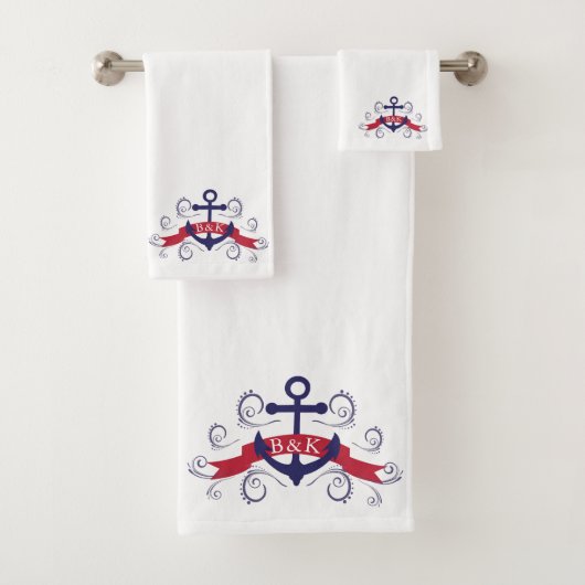 Swirly Nautische boot anker monogram Bad Handdoek (Insitu)