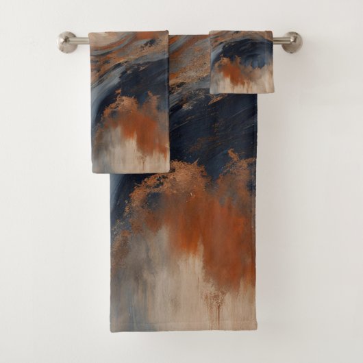 Swirly Navy blauw Sinaasappel licht blauw marmer Bad Handdoek (Insitu)