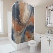 Swirly Navy blauw Sinaasappel licht blauw marmer Douchegordijn (In situ)