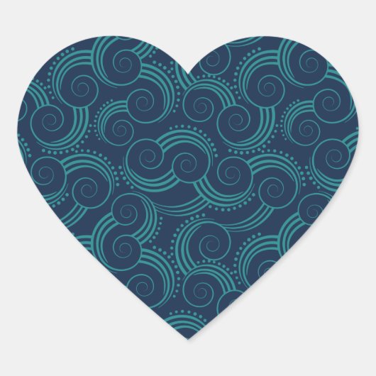 Swirly Ocean Waves Hart Sticker (Voorkant)