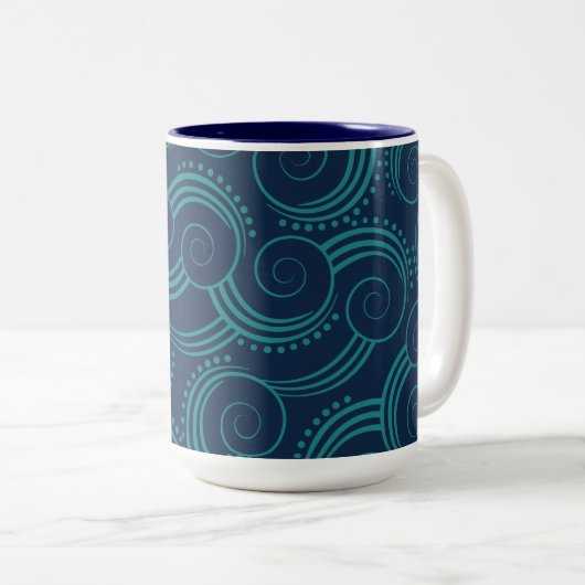 Swirly Ocean Waves Tweekleurige Koffiemok (Voorkant rechts)