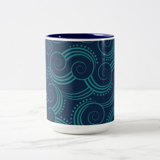 Swirly Ocean Waves Tweekleurige Koffiemok (Center)