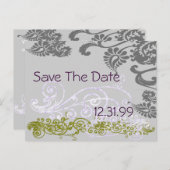 Swirly Paarse & Groen Save The Date Aankondigingskaart (Voorkant / Achterkant)