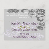 Swirly Paarse & Groen Save The Date Aankondigingskaart (Achterkant)