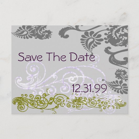 Swirly Paarse & Groen Save The Date Aankondigingskaart (Voorkant)