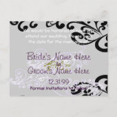 Swirly Paarse & Groen Save The Date Aankondigingskaart (Achterkant)