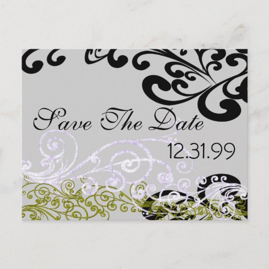 Swirly Paarse & Groen Save The Date Aankondigingskaart (Voorkant)